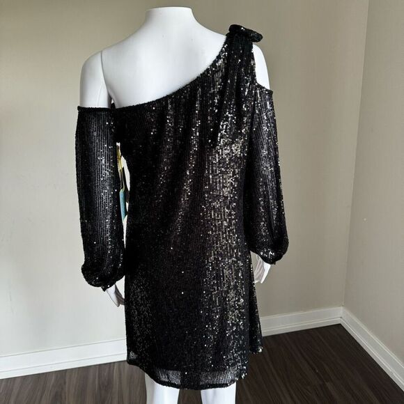 CeCe One Shoulder Sequin Dress With Bow NWT - Picture 9 of 10